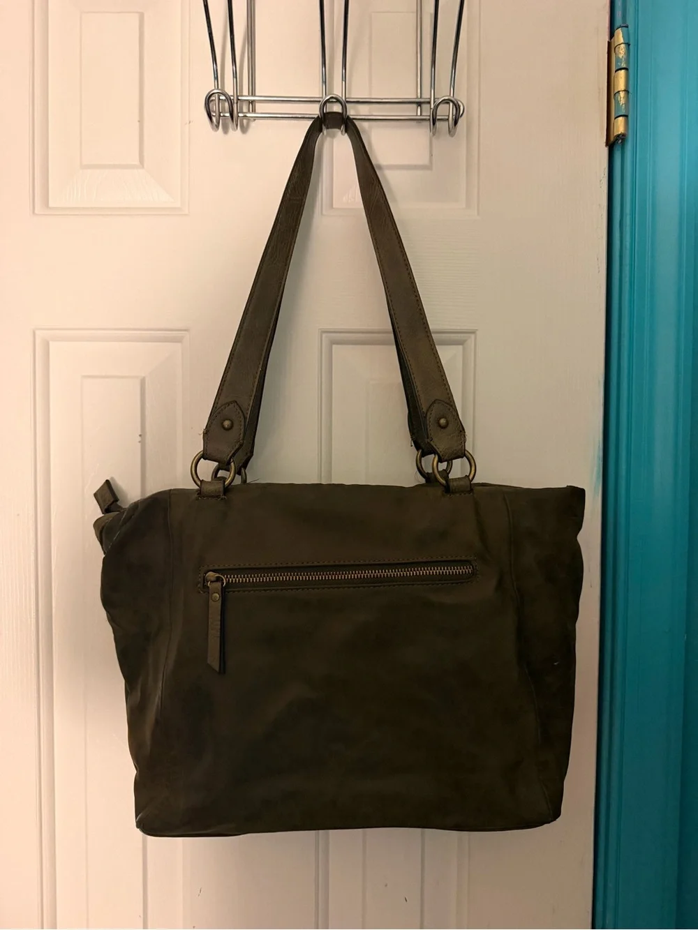 Olive Green Women's Tote Bag - Suede Shoulder Bag